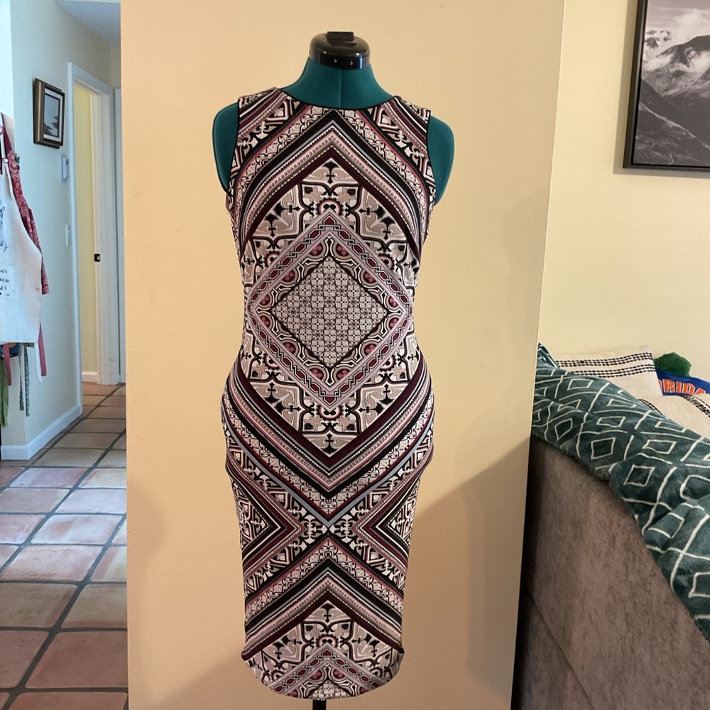 White House Black Market Black and White Geometric Midi Dress